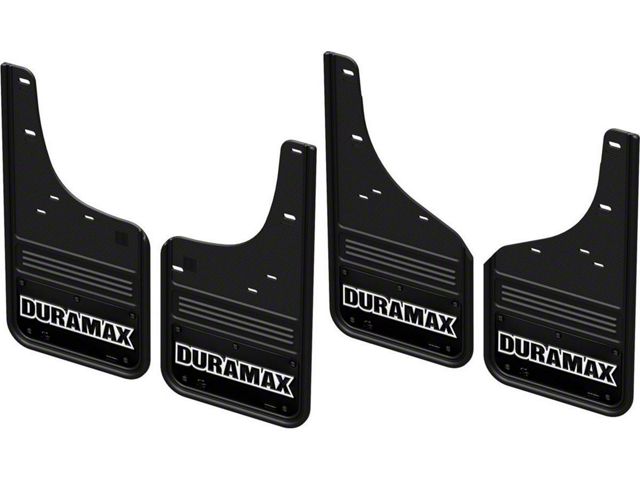 Black Wrap No-Drill Mud Flaps with Duramax Logo; Front and Rear (20-24 Silverado 2500 HD)