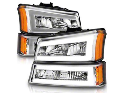 C-Light Bar Style Crystal Headlights; Chrome Housing; Clear Lens (03-06 Silverado 2500 HD)