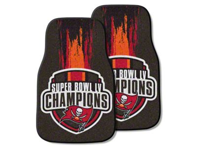 Carpet Front Floor Mats with Tampa Bay Buccaneers 2021 Super Bowl LV Champions Logo; Pewter (Universal; Some Adaptation May Be Required)