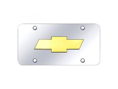 Chevy Logo License Plate; Gold on Chrome (Universal; Some Adaptation May Be Required)