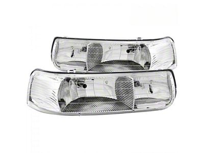 Crystal Headlights; Chrome Housing; Clear Lens (01-02 Silverado 2500 HD)