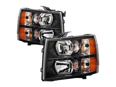 Crystal Headlights with DRL LED Design; Black Housing; Clear Lens (07-14 Silverado 2500 HD)