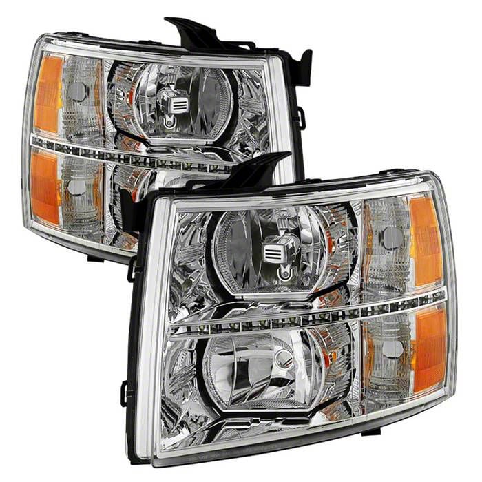 Silverado 2500 Crystal Headlights with DRL LED Design; Chrome Housing