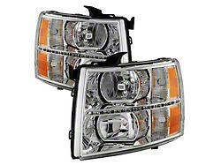 Crystal Headlights with DRL LED Design; Chrome Housing; Clear Lens (07-14 Silverado 2500 HD)