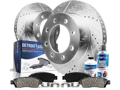 Drilled and Slotted 8-Lug Brake Rotor, Pad, Brake Fluid and Cleaner Kit; Front (07-10 Silverado 2500 HD)