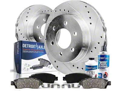 Drilled and Slotted 8-Lug Brake Rotor, Pad, Brake Fluid and Cleaner Kit; Rear (07-10 Silverado 2500 HD)