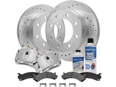 Drilled and Slotted 8-Lug Brake Rotor, Pad, Caliper, Brake Fluid and Cleaner Kit; Front (07-10 Silverado 2500 HD)
