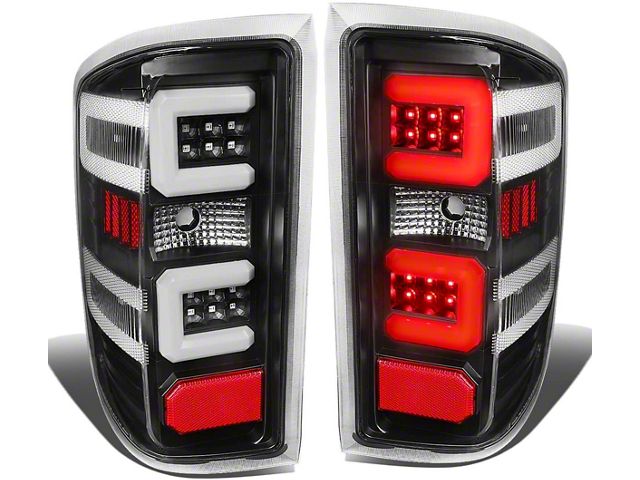 Dual C-Bar LED Tail Lights; Black Housing; Clear Lens (15-19 Silverado 2500 HD w/ Factory Halogen Tail Lights)