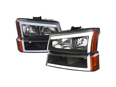 Factory Style LED Bar Headlights; Matte Black Housing; Clear Lens (03-06 Silverado 2500 HD)