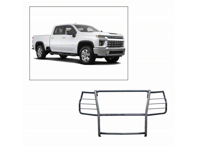 Grille Guard with 5.30-Inch Red Round Flood LED Lights; Black (20-23 Silverado 2500 HD)