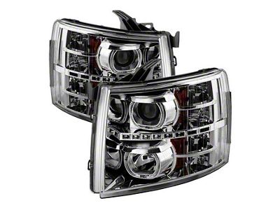 Halo Projector Headlightrs; Chrome Housing; Clear Lens (07-14 Silverado 2500 HD)