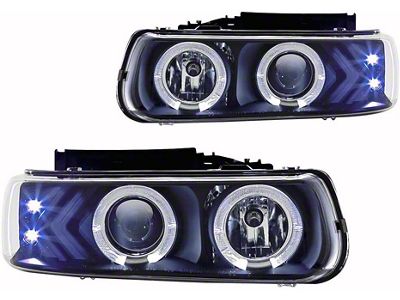 Halo Projector Headlights; Black Housing; Clear Lens (01-02 Silverado 2500 HD)