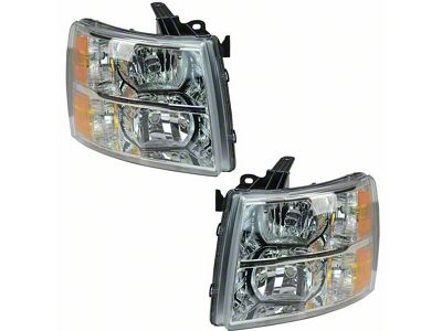 Halogen Headlights; Chrome Housing; Clear Lens (07-14 Silverado 2500 HD)