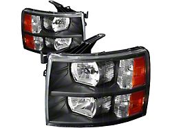 Headlights with Amber Corner Lights; Black Housing; Clear Lens (07-14 Silverado 2500 HD)