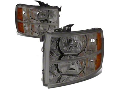 Headlights with Amber Corner Lights; Smoked Housing; Clear Lens (07-14 Silverado 2500 HD)