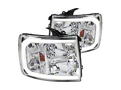 LED C-Bar Factory Style Headlights; Chrome Housing; Clear Lens (07-14 Silverado 2500 HD)