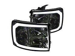 LED C-Bar Factory Style Headlights; Chrome Housing; Smoked Lens (07-14 Silverado 2500 HD)