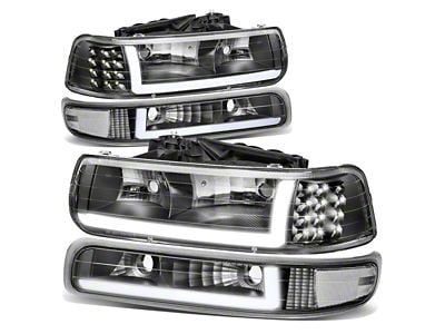 LED DRL Headlights with Clear Corners; Black Housing; Clear Lens (01-02 Silverado 2500 HD)