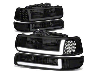 LED DRL Headlights with Clear Corners; Black Housing; Smoked Lens (01-02 Silverado 2500 HD)