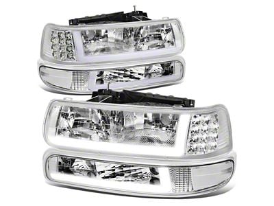 LED DRL Headlights with Clear Corners; Chrome Housing; Clear Lens (01-02 Silverado 2500 HD)