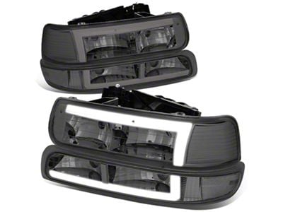 LED DRL Headlights with Clear Corners; Chrome Housing; Smoked Lens (01-02 Silverado 2500 HD)