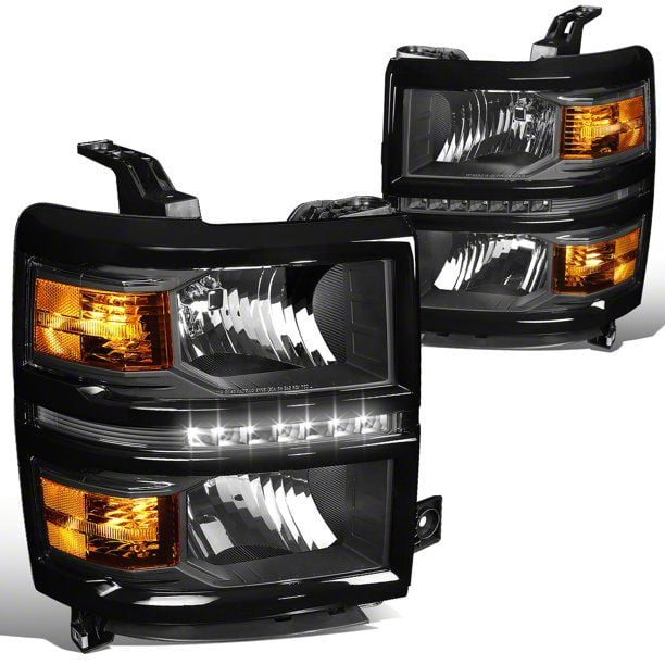 Silverado 2500 LED DRL Headlights; Black Housing; Clear Lens (2015