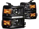 LED DRL Projector Headlights; Black Housing; Clear Lens (2015 Silverado 2500 HD)