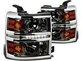 LED DRL Projector Headlights; Chrome Housing; Smoked Lens (2015 Silverado 2500 HD)