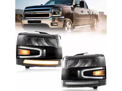 LED Projector Headlights with Sequential Turn Signals; Black Housing; Clear Lens (07-14 Silverado 2500 HD)