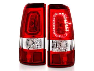 Plank Style LED Tail Lights; Chrome Housing; Red/Clear Lens (01-02 Silverado 2500 HD)