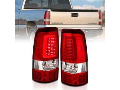 Plank Style LED Tail Lights; Chrome Housing; Red/Clear Lens (01-02 Silverado 2500 HD)