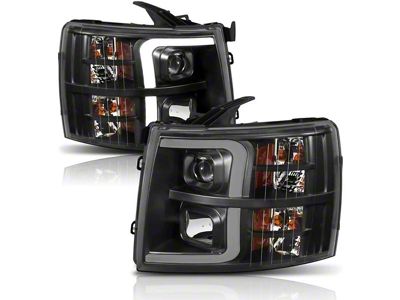 Plank Style Switchback Projector Headlights; Black Housing; Clear Lens (07-14 Silverado 2500 HD)