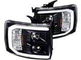 LED C-Bar Projector Headlights; Matte Black Housing; Clear Lens (07-14 Silverado 2500 HD)