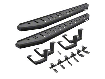 Go Rhino RB20 Running Boards with Drop Steps; Protective Bedliner Coating (20-24 Silverado 2500 HD Double Cab)