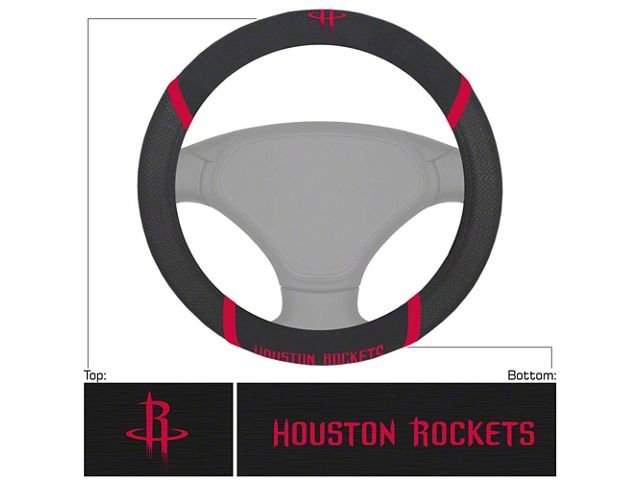 Steering Wheel Cover with Houston Rockets Logo; Black (Universal; Some Adaptation May Be Required)