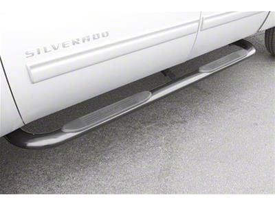 4-Inch Oval Bent Nerf Side Step Bars; Polished Stainless (07-14 Silverado 2500 HD Extended Cab)