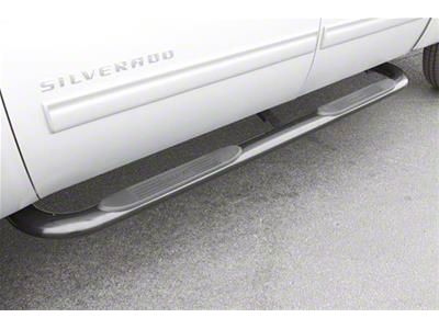 4-Inch Oval Bent Nerf Side Step Bars; Polished Stainless (07-14 Silverado 2500 HD Crew Cab)