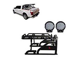 Warrior Roll Bar with 9-Inch Black Round LED Lights; Black (07-25 Silverado 2500 HD)