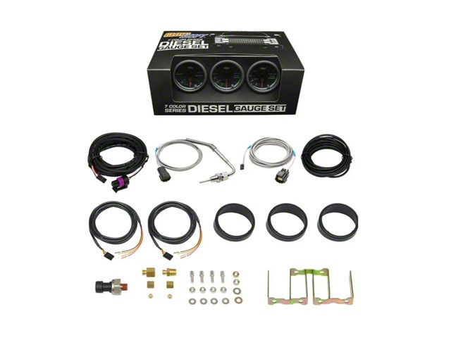 3-Gauge Diesel Truck Set; 60 PSI Boost/2400-Degree Pyrometer EGT/100 PSI Fuel Pressure; Tinted 7 Color (Universal; Some Adaptation May Be Required)