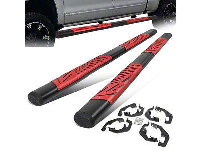 5-Inch Running Boards; Black and Red (07-19 6.0L Silverado 3500 HD Crew Cab)