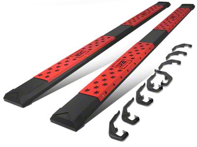 6.50-Inch Flat Step Bar Running Boards; Black/Red (07-19 Silverado 3500 HD Crew Cab)