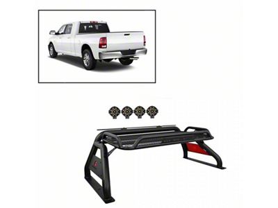 Atlas Roll Bar with 7-Inch Black Round LED Lights; Black (07-24 Silverado 3500 HD)