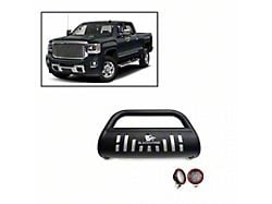 Bull Bar with 5.30-Inch Red Round Flood LED Lights; Black (11-19 Silverado 3500 HD)