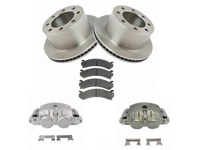 Ceramic 8-Lug Brake Rotor, Pad and Caliper Kit; Rear (07-10 Silverado 3500 HD DRW)