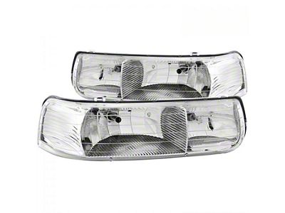 Crystal Headlights; Chrome Housing; Clear Lens (01-02 Silverado 3500 HD)