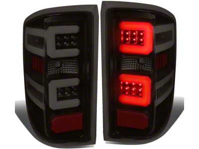 Dual C-Bar LED Tail Lights; Black Housing; Smoked Lens (15-19 Silverado 3500 HD w/ Factory Halogen Tail Lights)