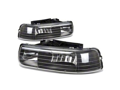 Factory Style Headlights; Black Housing; Clear Lens (01-02 Silverado 3500 HD)