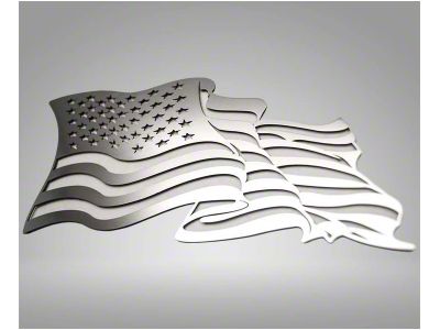 Flowing American Flag Emblem; Stainless Steel with Thin Green Line (Universal; Some Adaptation May Be Required)