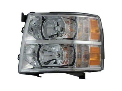 Halogen Headlight; Chrome Housing; Clear Lens; Driver Side (07-14 Silverado 3500 HD)