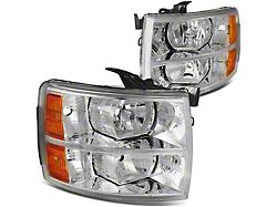 Headlights with Amber Corner Lights; Chrome Housing; Clear Lens (07-14 Silverado 3500 HD)